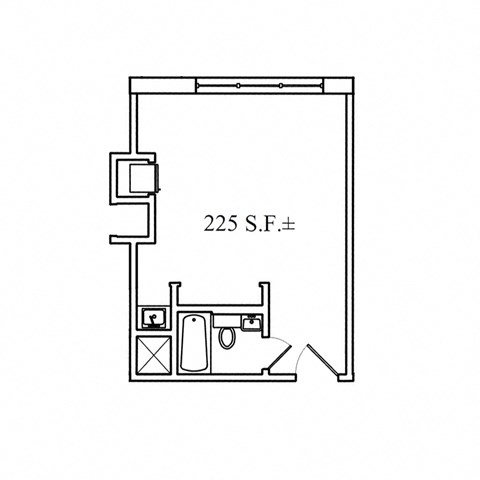 Floor plan for studio, 1 bath, 225 sqft