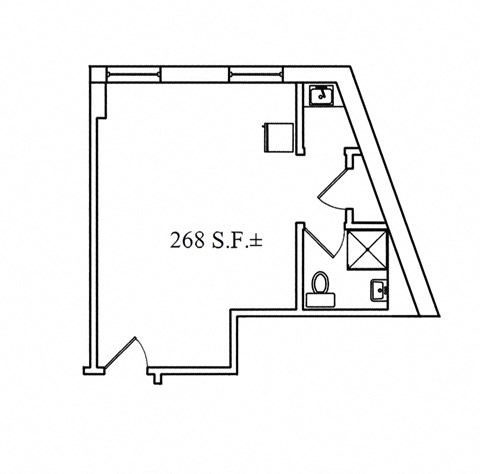 Floor plan for studio, 1 bath, 268 sqft