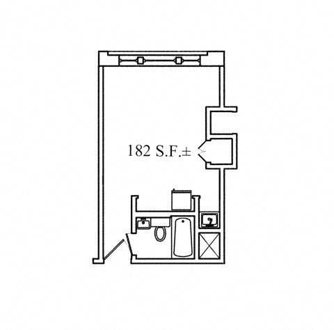 Floor plan for studio, 1 bath, 182 sqft