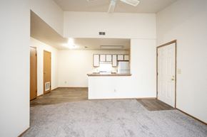 Blacklick apartment for rent - A room with a white counter and a fan on the ceiling.