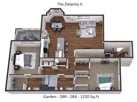 Floor plan for 2 beds, 2 baths, 1220 sqft