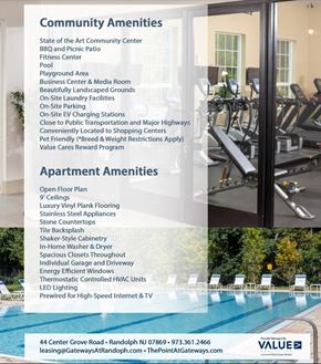 Randolph apartment for rent - Community Amenities and Features at The Point at Gateways, Randolph, 07869  