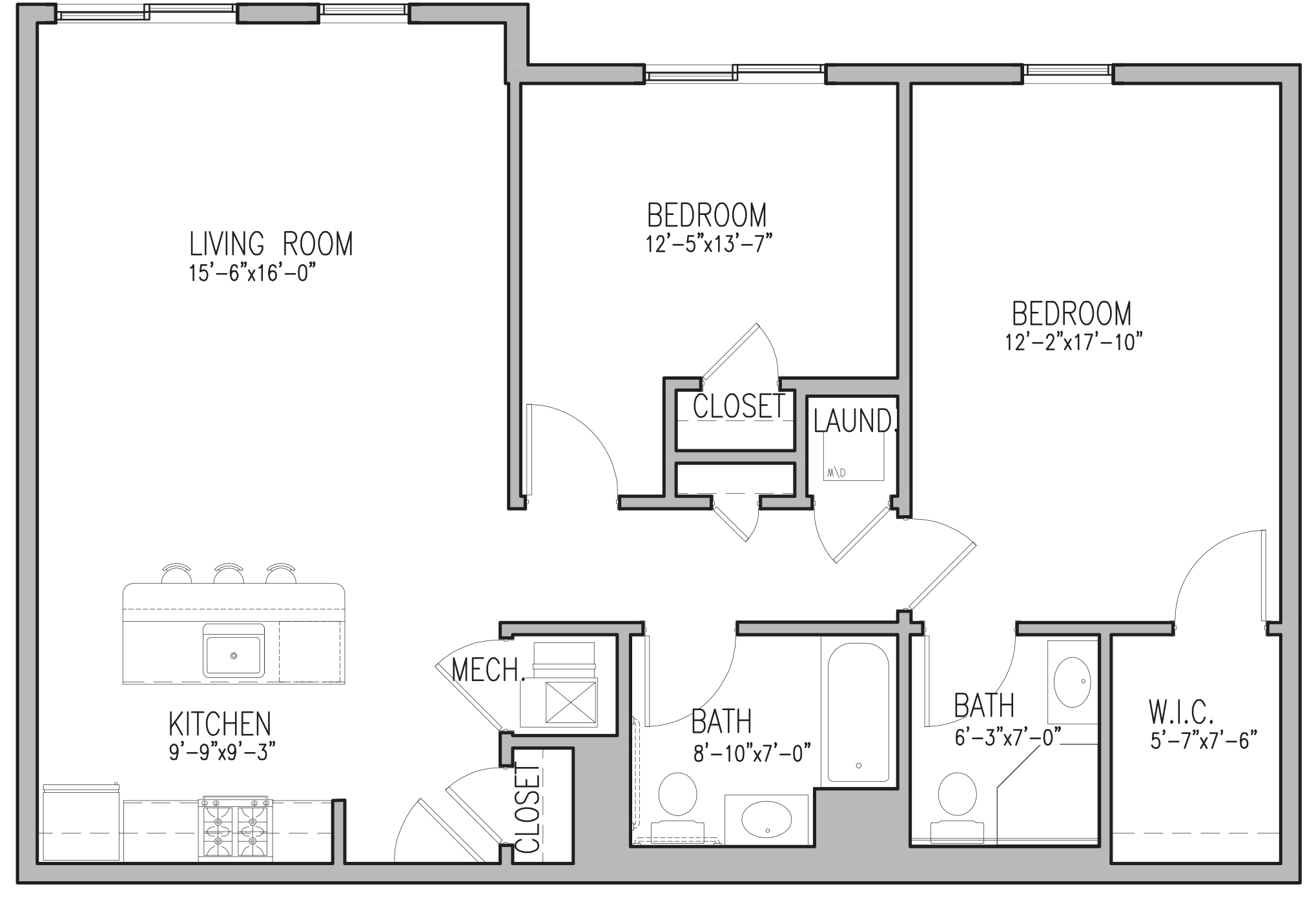 Floor plan for 2 beds, 2 baths, 1082 sqft
