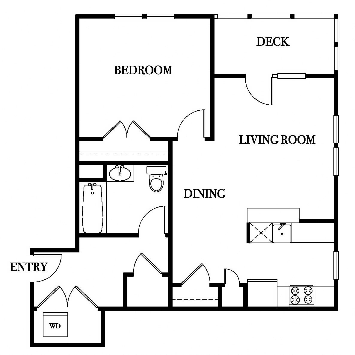 Floor plan for 1 bed, 1 bath, 815 sqft