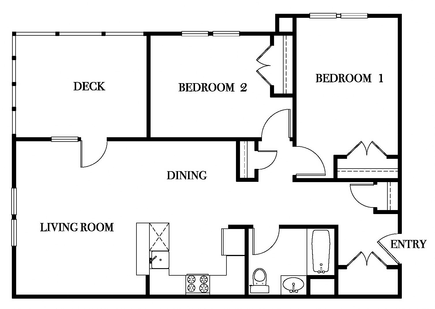 Floor plan for 2 beds, 1 bath, 1103 sqft