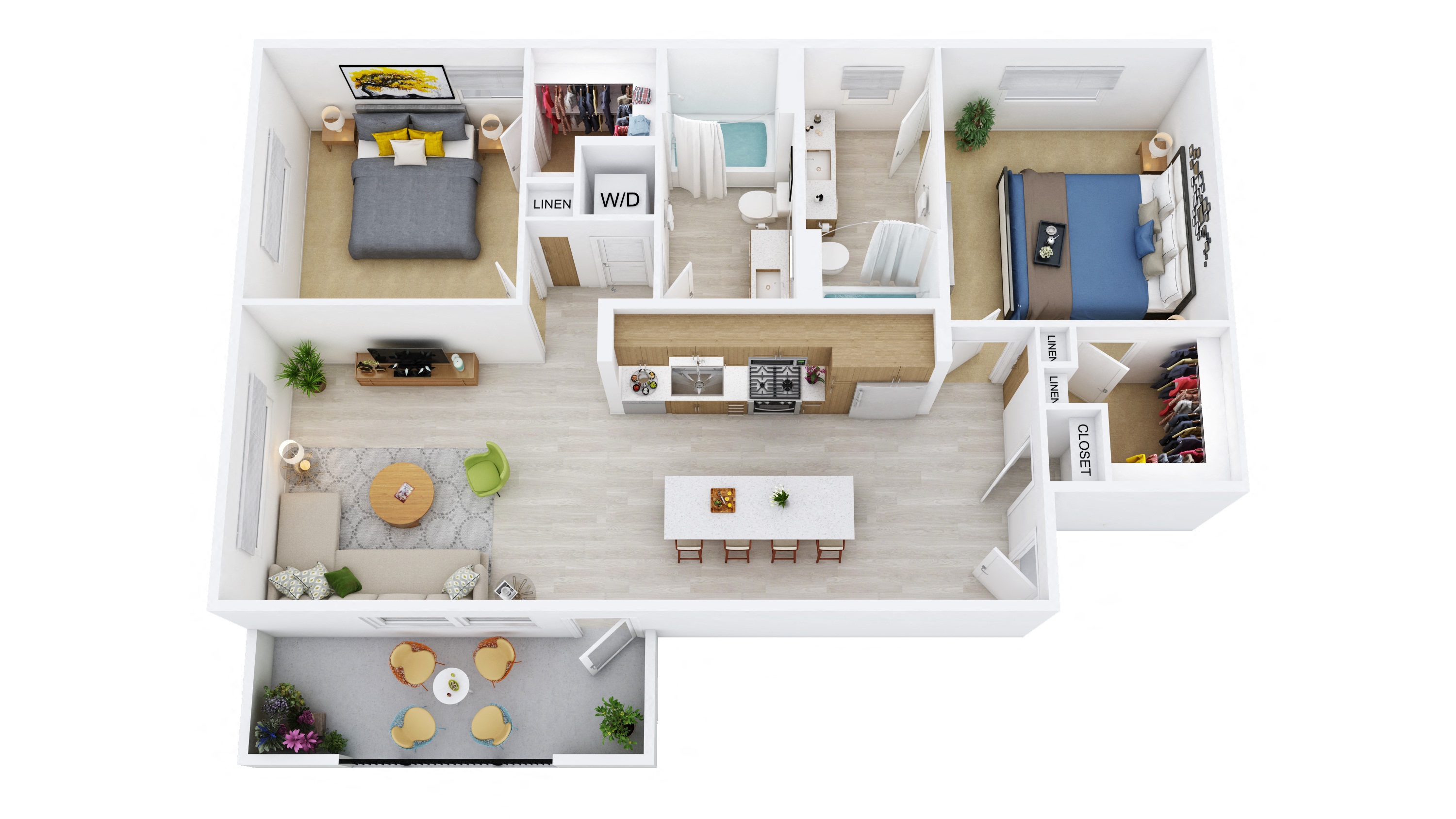 Floor plan for 2 beds, 2 baths, 1116 sqft