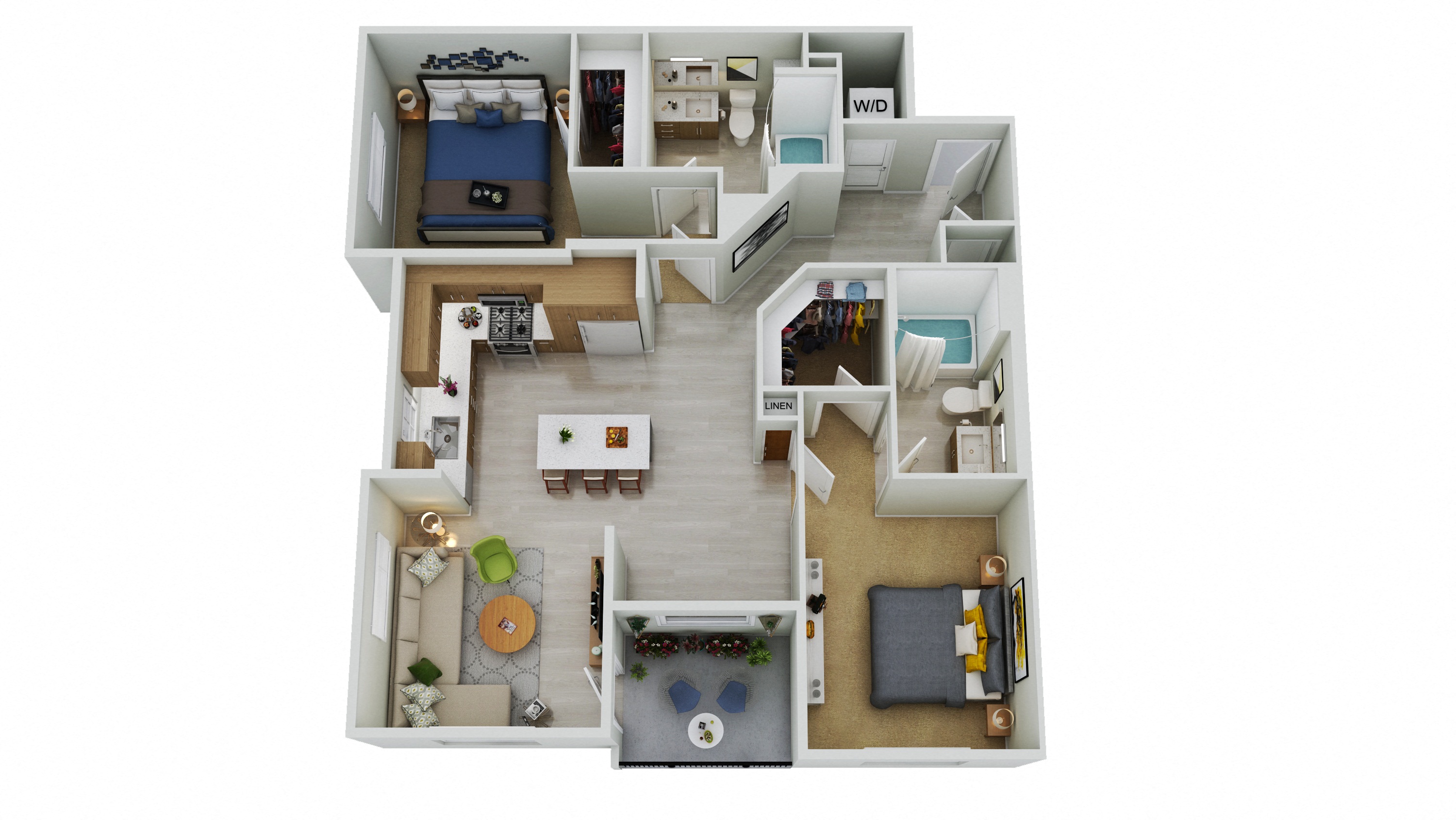 Floor plan for 2 beds, 2 baths, 1161 sqft