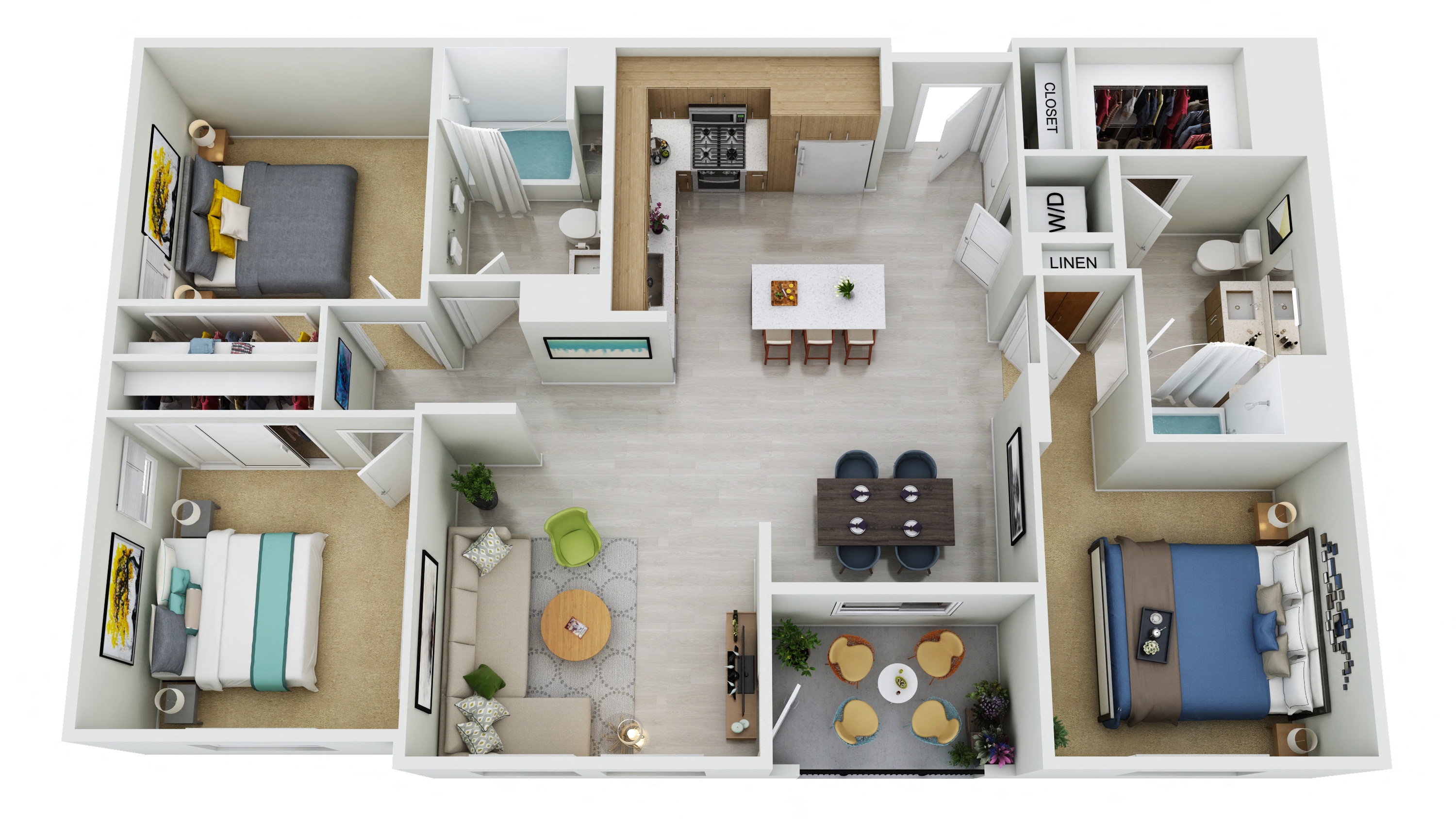 Floor plan for 3 beds, 2 baths, 1490 sqft