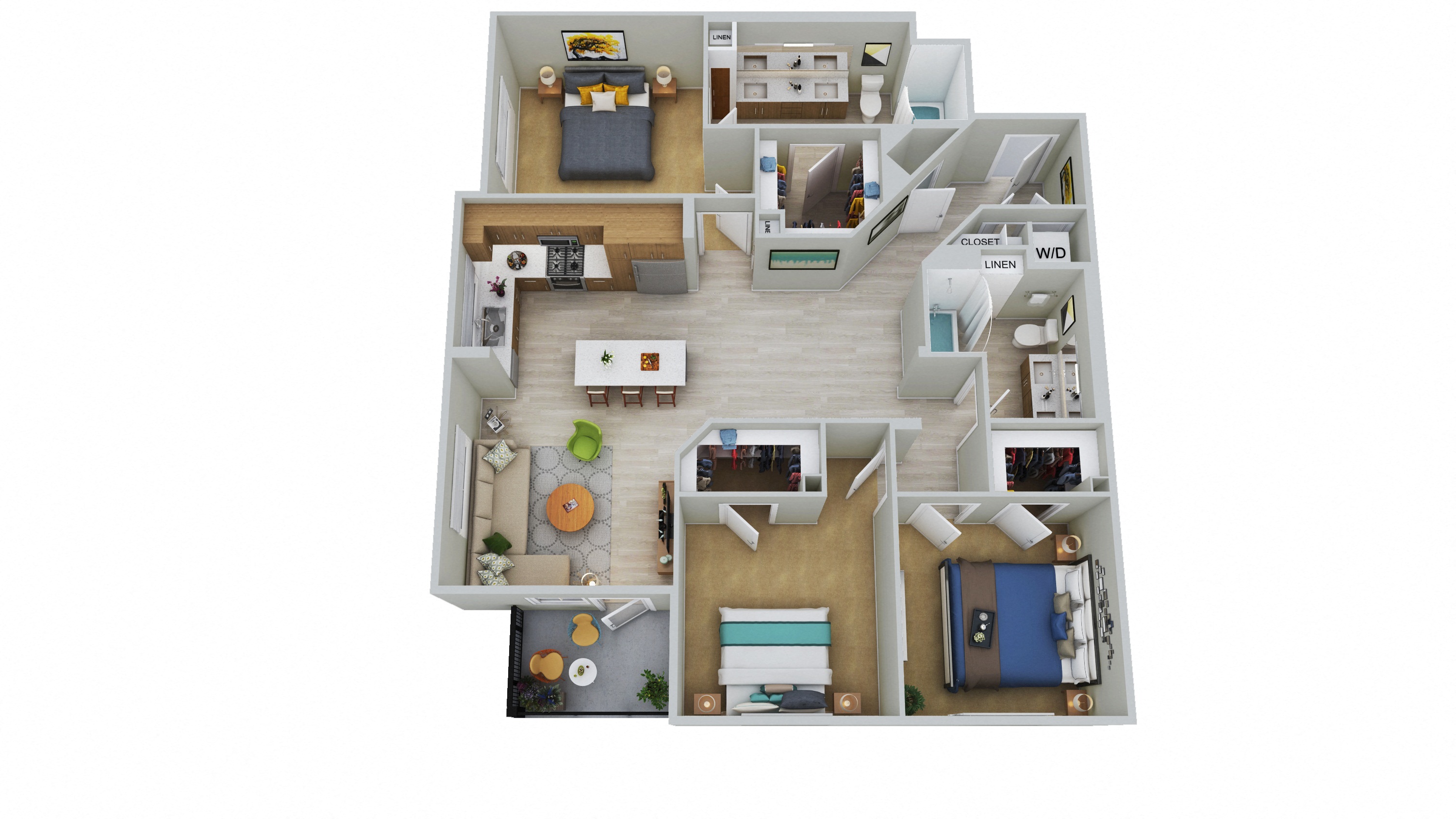 Floor plan for 3 beds, 2 baths, 1509 sqft