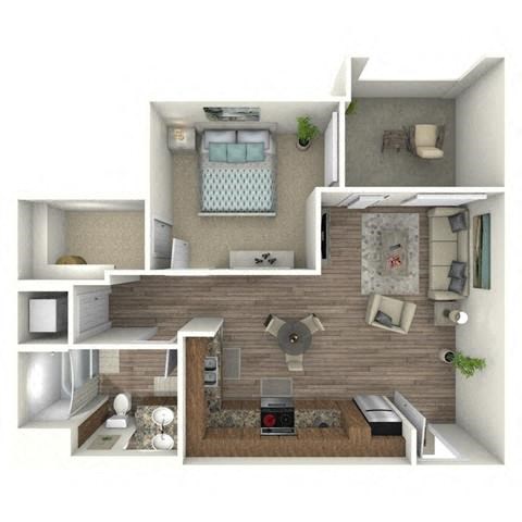 Floor plan for 1 bed, 1 bath, 703 sqft