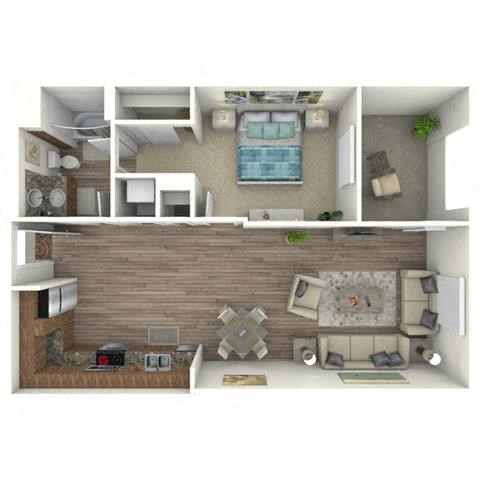 Floor plan for 1 bed, 1 bath, 845 sqft