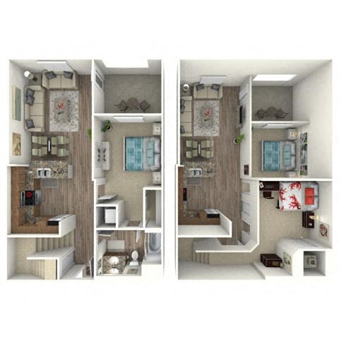Floor plan for 1 bed, 1 bath, 955 sqft
