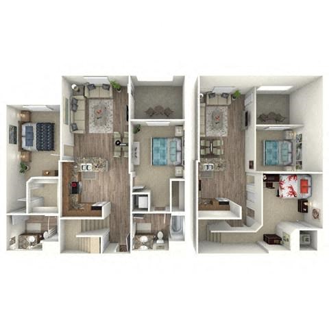 Floor plan for 2 beds, 2 baths, 1285 sqft