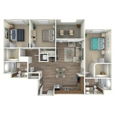 Floor plan for 3 beds, 2 baths, 1480 sqft