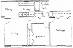 Floor plan for 2 beds, 1 bath, 760 sqft