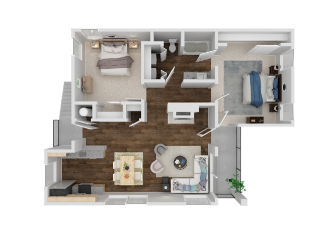 Floor plan for 2 beds, 1 bath, 921 sqft