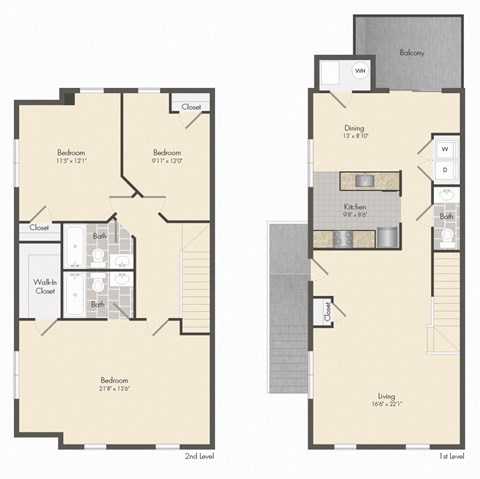 Floor plan for 3 beds, 2.5 baths, 1650 sqft