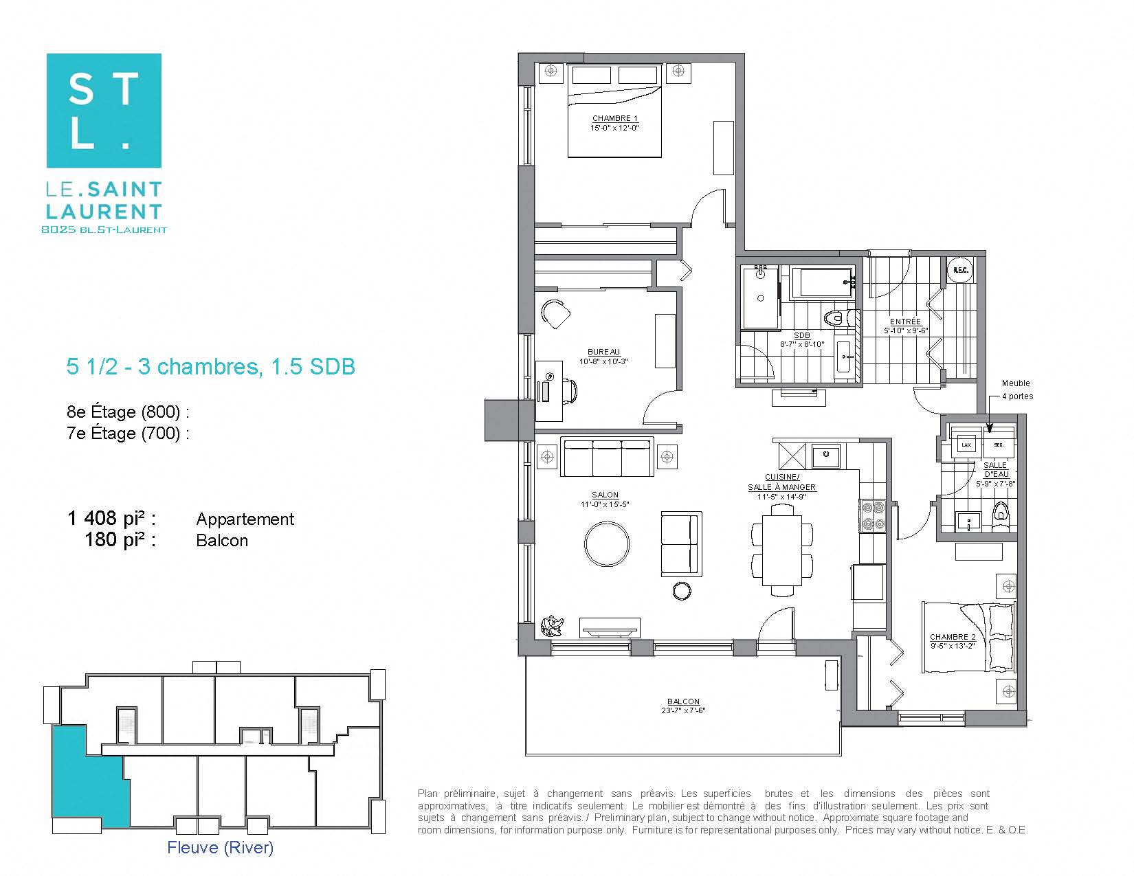 Floor plan for 3 beds, 1.5 baths, 1408 sqft