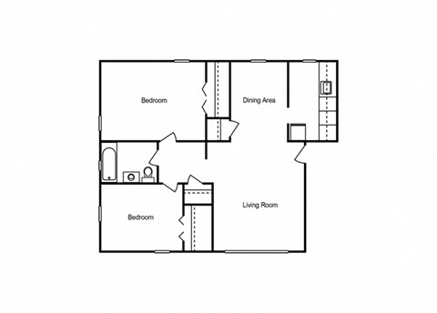Floor plan for 2 beds, 1 bath, 731 sqft