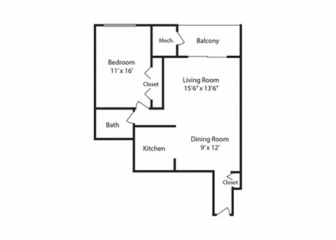 Floor plan for 1 bed, 1 bath, 786 sqft