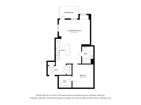 Floor plan for 1 bed, 1 bath, 900 sqft