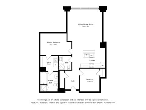 Floor plan for 2 beds, 2 baths, 1285 sqft