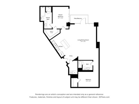 Floor plan for 2 beds, 2 baths, 1350 sqft
