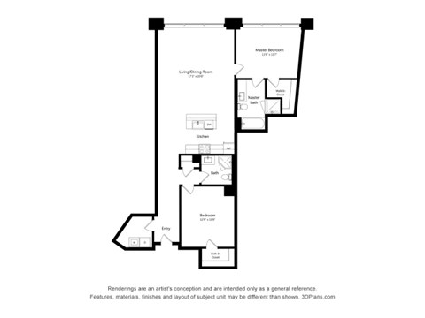 Floor plan for 2 beds, 2 baths, 1375 sqft