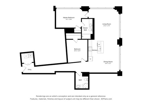 Floor plan for 2 beds, 2 baths, 1530 sqft