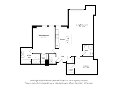 Floor plan for 2 beds, 2 baths, 1320 sqft