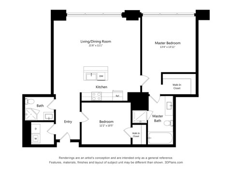 Floor plan for 2 beds, 2 baths, 1230 sqft