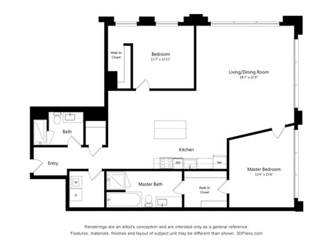 Floor plan for 2 beds, 2 baths, 1585 sqft
