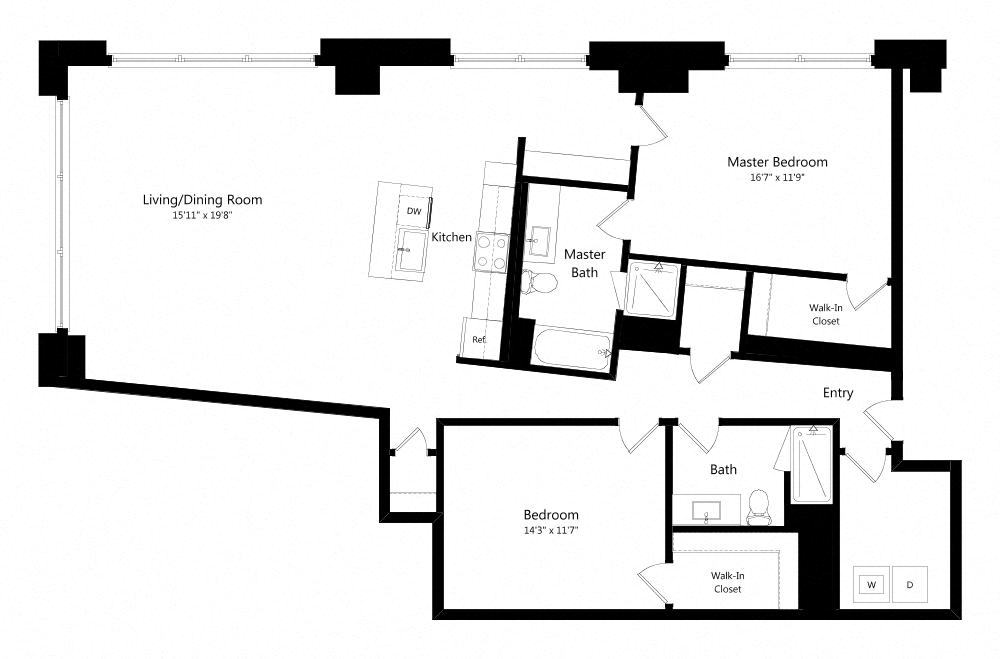 Floor plan for 2 beds, 2 baths, 1710 sqft