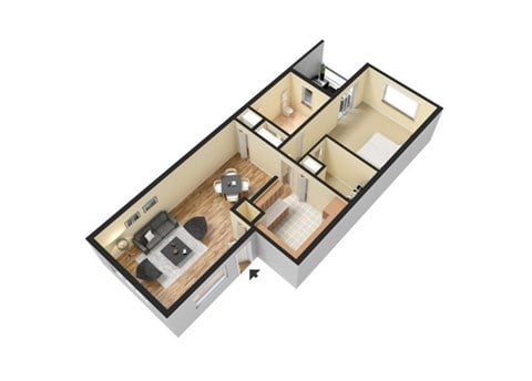 Floor plan for 1 bed, 1 bath, 760 sqft
