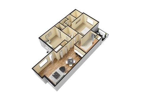 Floor plan for 2 beds, 2 baths, 960 sqft