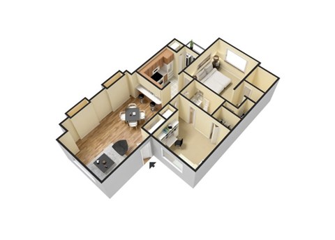 Floor plan for 2 beds, 2 baths, 1055 sqft