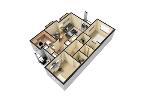 Floor plan for 2 beds, 2 baths, 1050 sqft