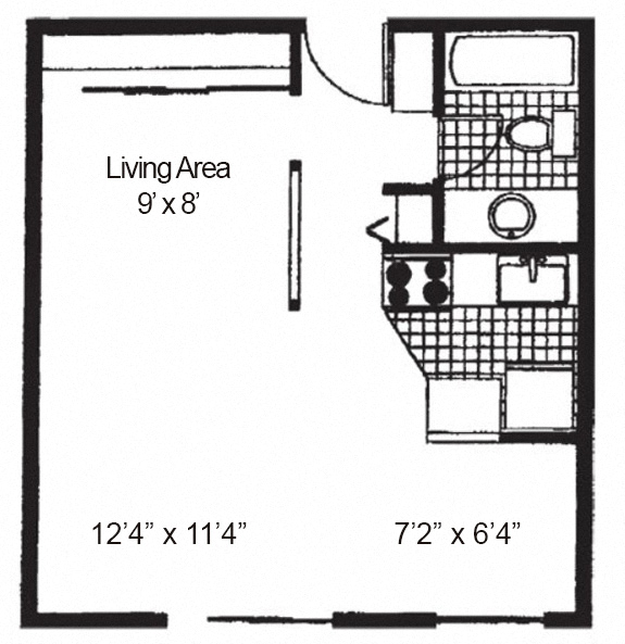 Floor plan for studio, 1 bath, 450 sqft