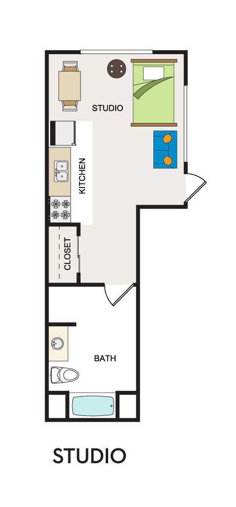 Floor plan for studio, 436 sqft