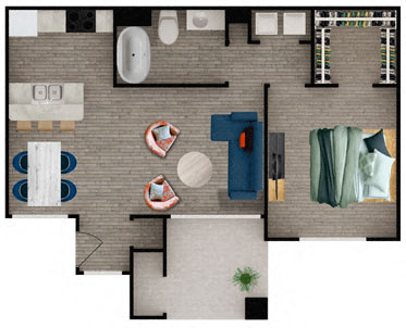 Floor plan for 1 bed, 1 bath, 866 sqft