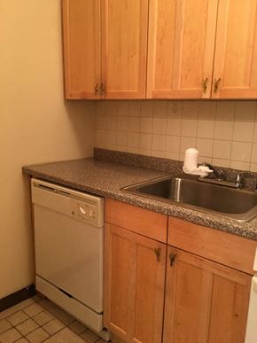 Philadelphia apartment for rent - a small kitchen with a sink and a dishwasher