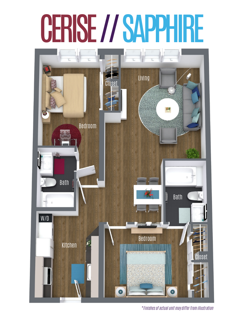 Floor plan for 2 beds, 2 baths, 920 sqft