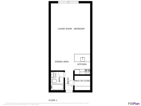 Floor plan for studio, 1 bath, 500 sqft
