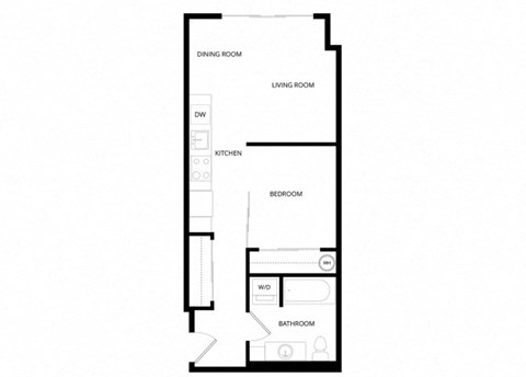 Floor plan for 1 bed, 1 bath, 530 sqft
