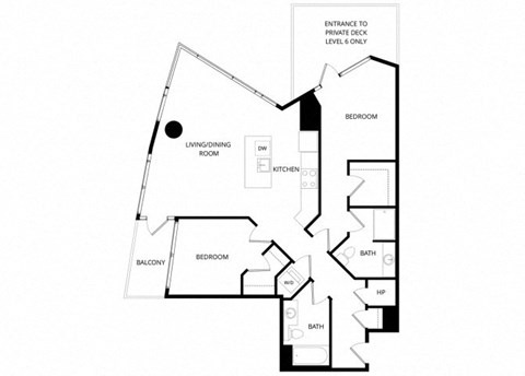 Floor plan for 2 beds, 2 baths, 1187 sqft