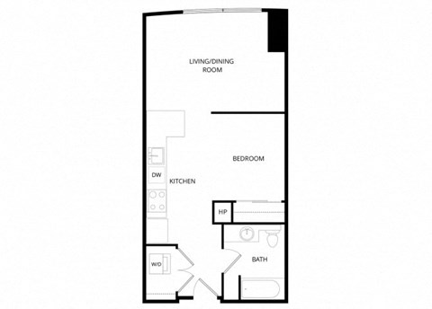 Floor plan for studio, 1 bath, 571 sqft