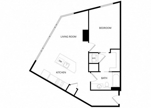 Floor plan for 1 bed, 1 bath, 797 sqft