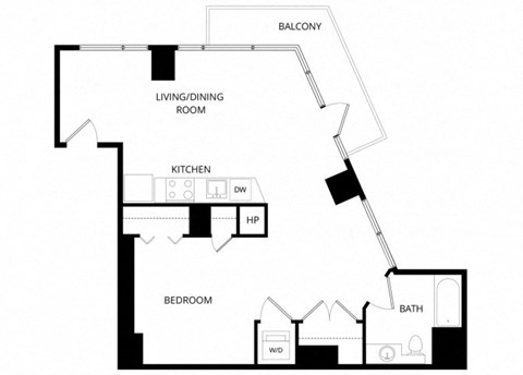 Floor plan for studio, 1 bath, 855 sqft