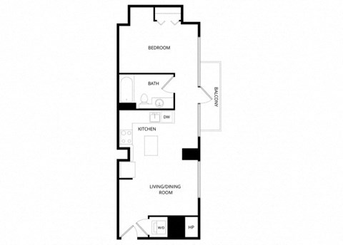Floor plan for studio, 1 bath, 704 sqft