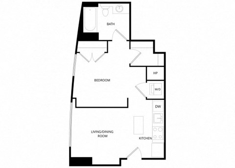 Floor plan for studio, 1 bath, 575 sqft